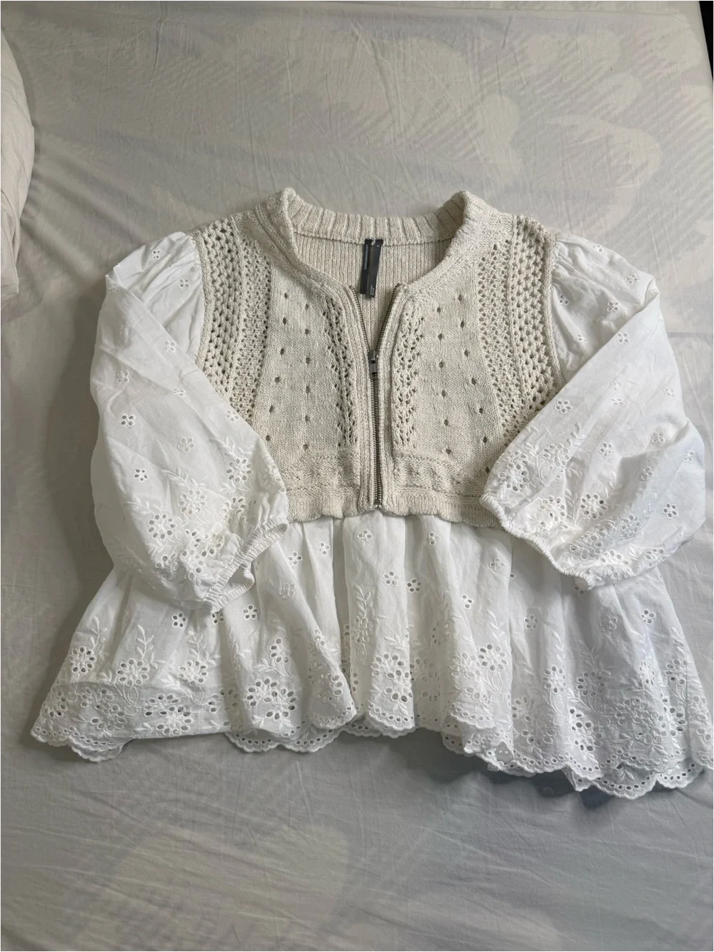 Women's Cream Eyelet Peasant Top - Brand: Anthro